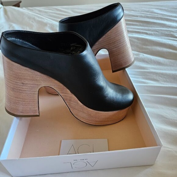 AGL Sista Platform Mule Black Leather - Picture 1 of 5